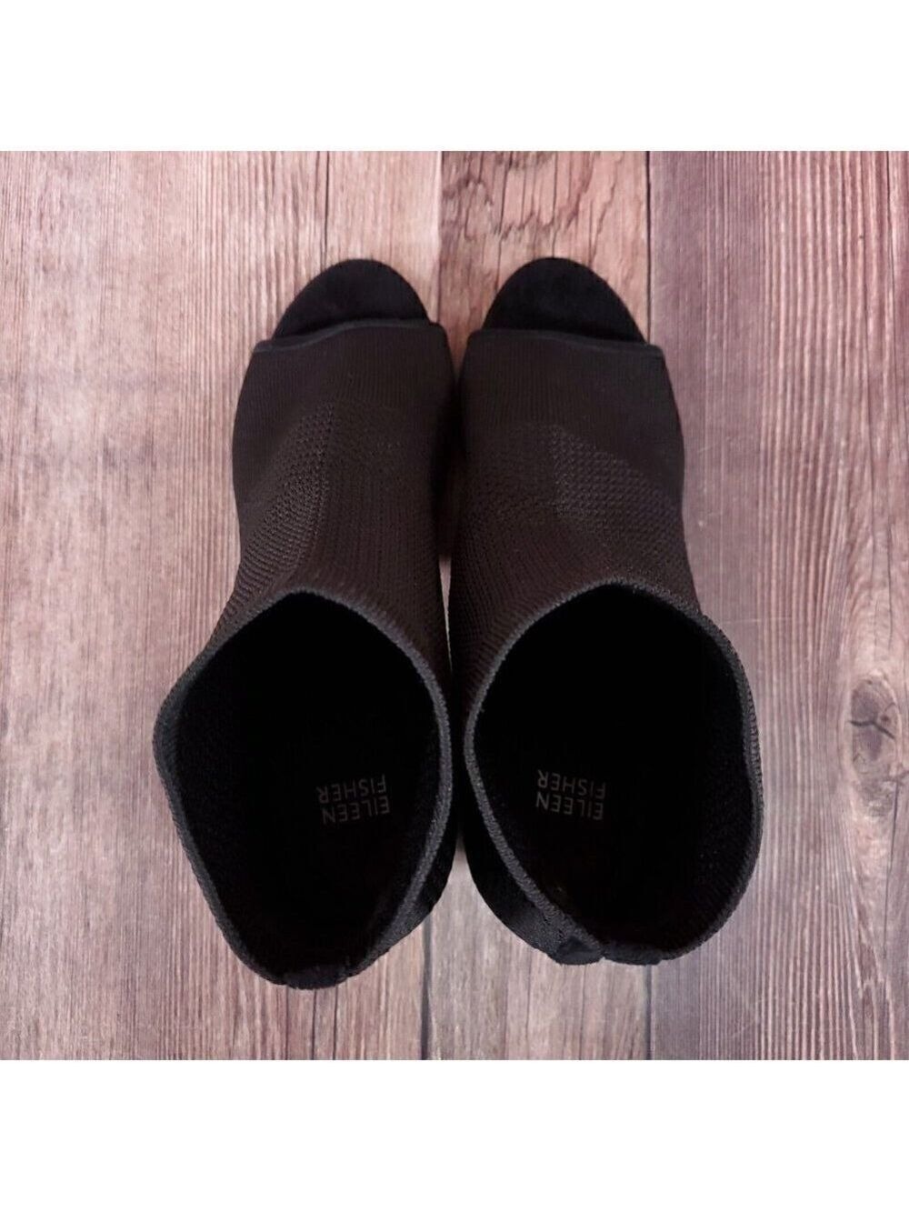 Eileen Fisher Womens Sz 10 Croft Open Toe Stretch Knit Black Ankle Boots Booties - Picture 6 of 13